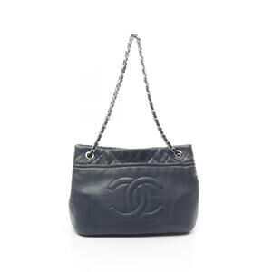Chanel Matelasse Coco Mark Tote Bag Leather Navy Blue